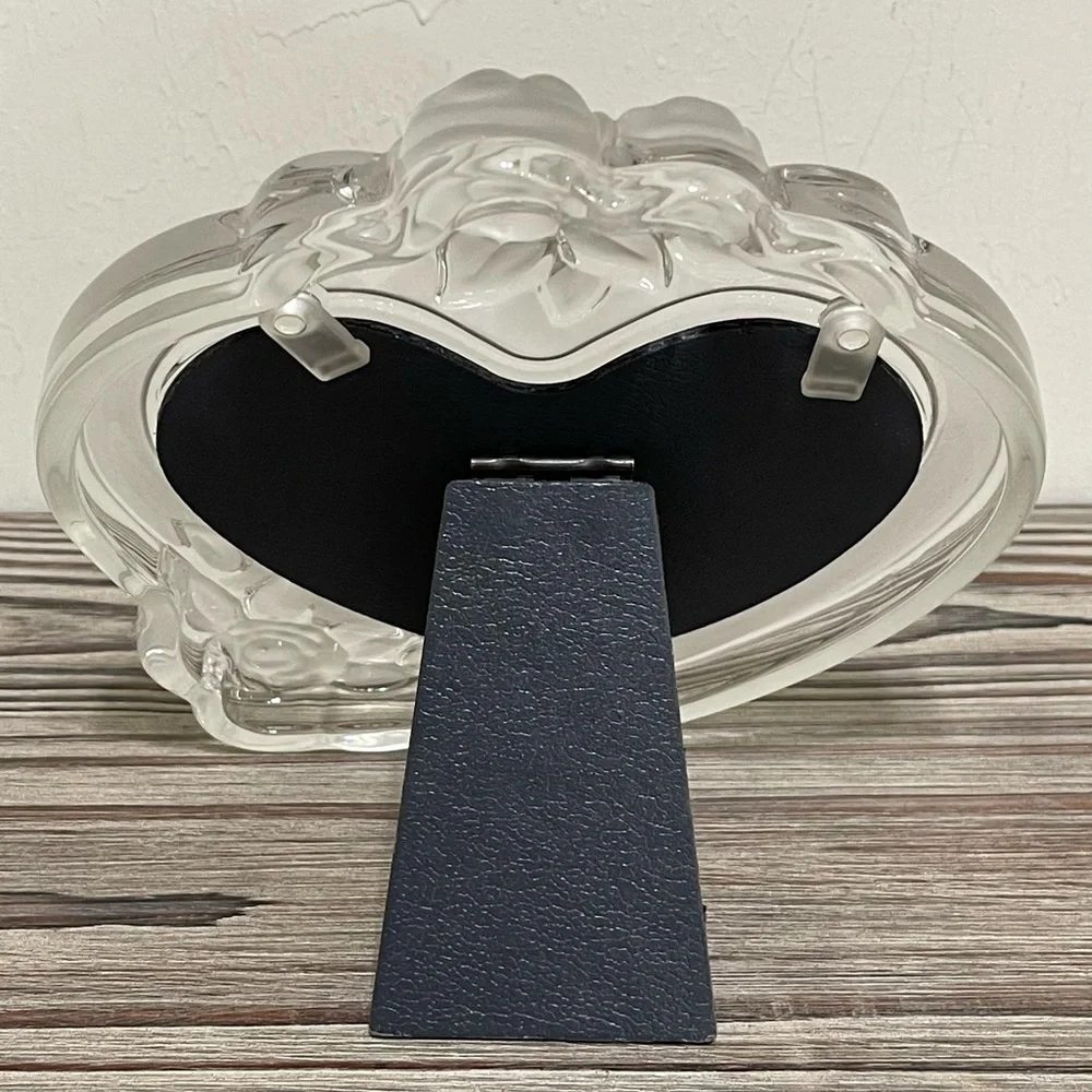 Mikasa Frosted Glass Heart Shaped Photo Frame Floral Accents Table Top Decor VTG